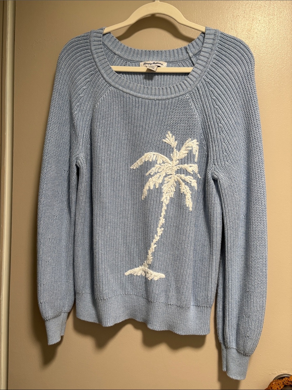 Tommy Bahama Sky Blue Crewneck Sweater with White Palm Embroidery